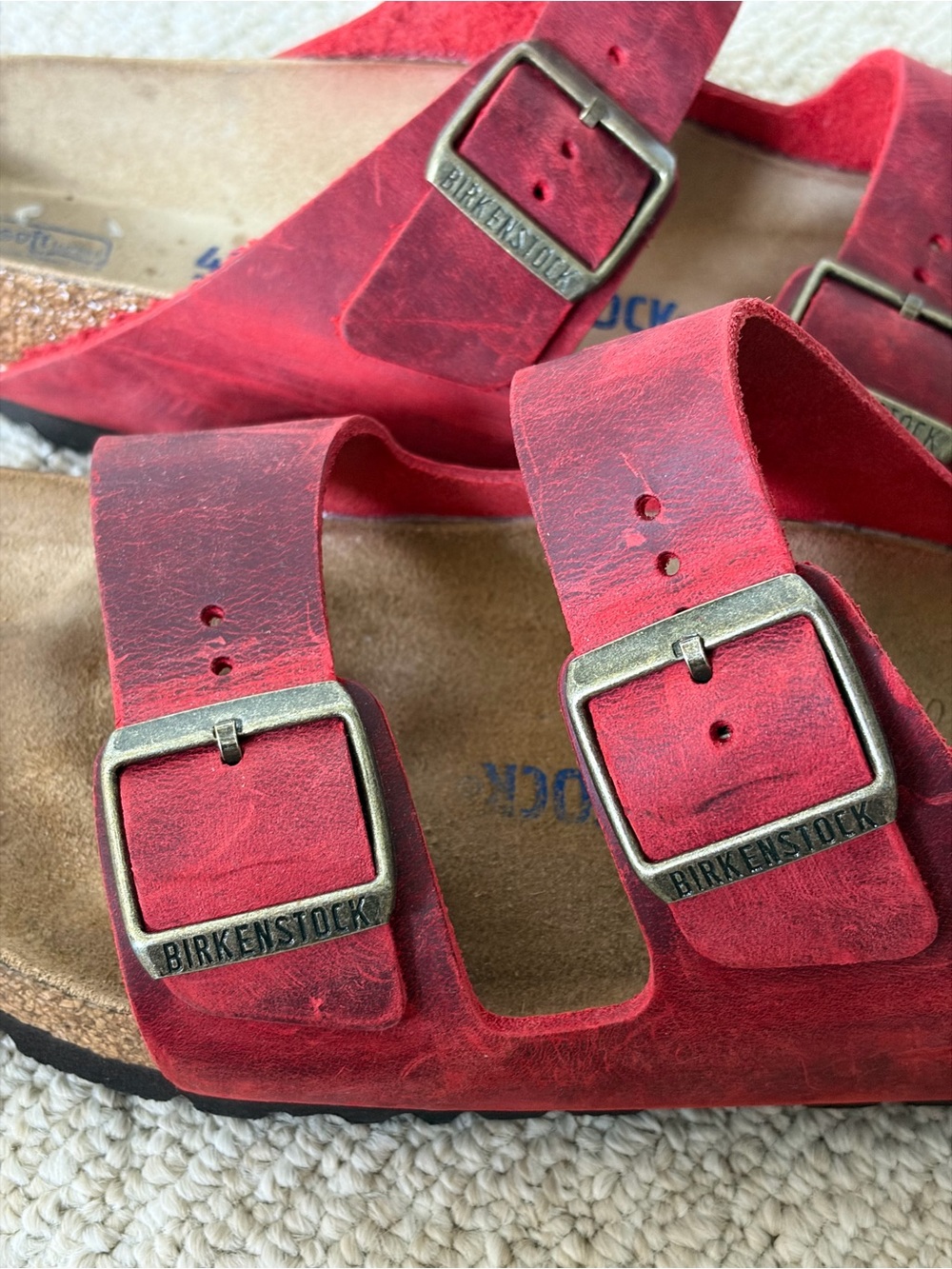 Birkenstock Red Two-Strap Leather Sandals - Picture 5 of 5